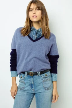 Sale Color block cashmere V-neck sweater - JALYA Knitwear