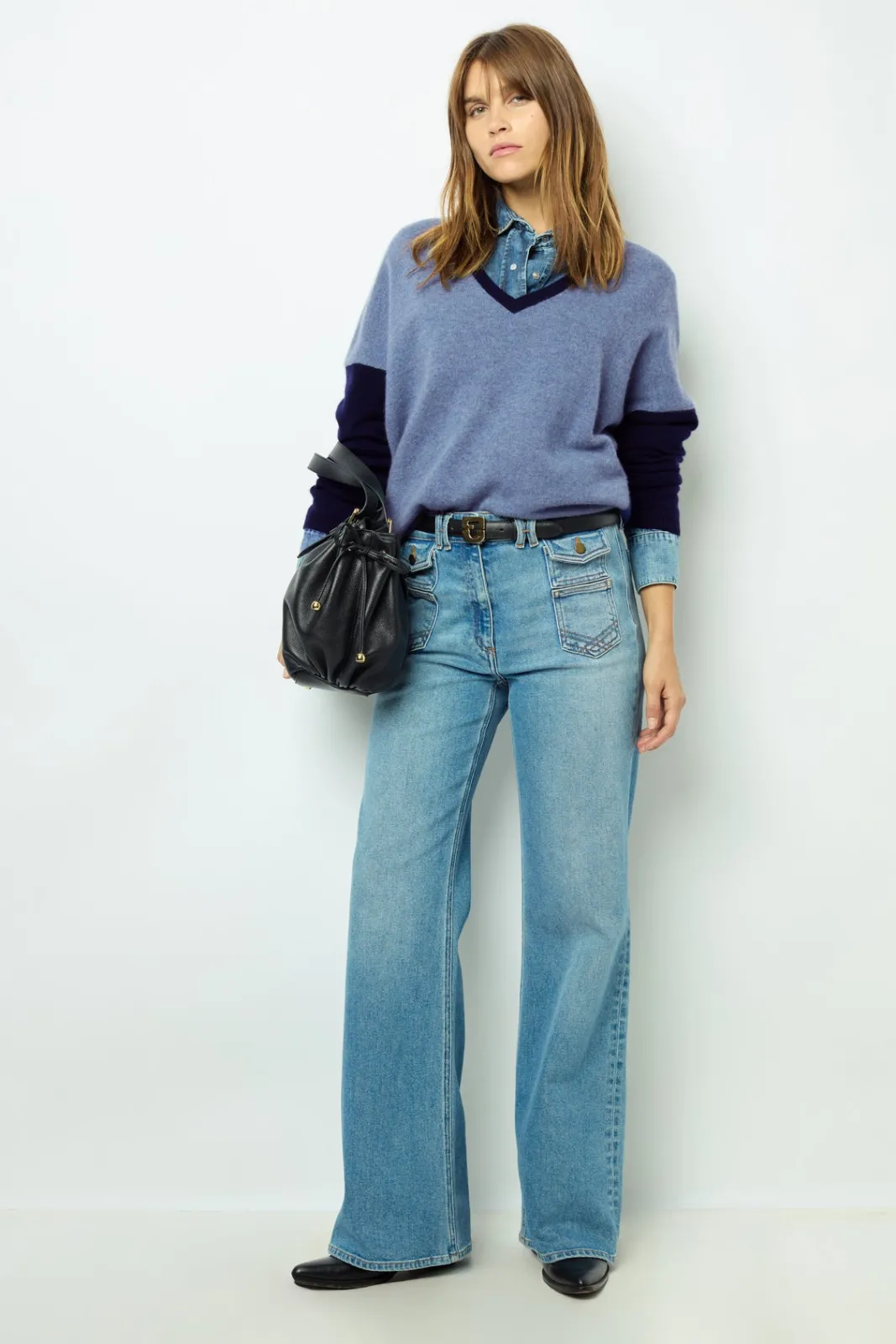 Sale Color block cashmere V-neck sweater - JALYA Knitwear