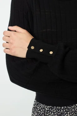 Discount Fine-ribbed black sweater - JEANNE Knitwear