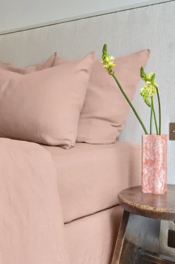 Online Fitted washed linen sheet - antique rose Fitted Sheets