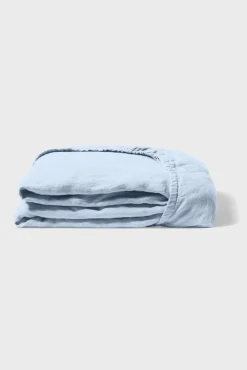 Discount Fitted washed linen sheet - Sky blue Fitted Sheets