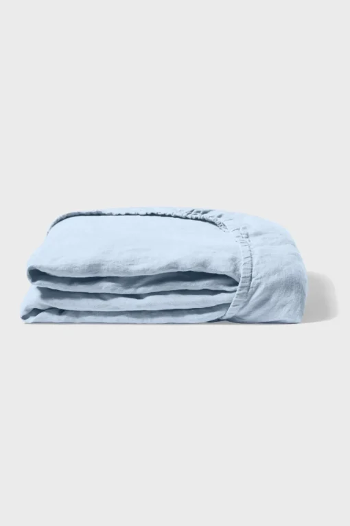 Discount Fitted washed linen sheet - Sky blue Fitted Sheets