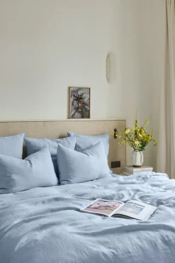 Clearance Flat washed linen sheet - sky blue Flat Sheets