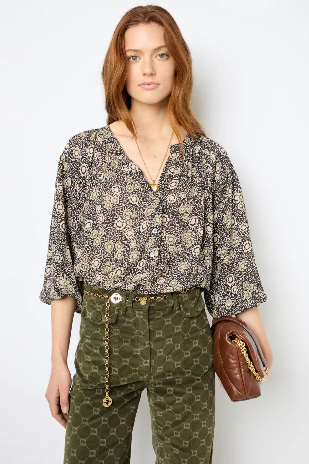 Hot Floral blouse with round neck - ADENA Shirts & Blouses