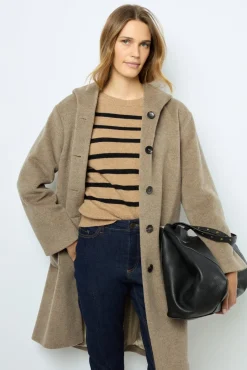 Discount Hooded, straight cut wool and angora coat - LANELLE Coats