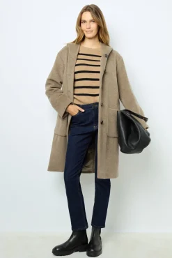 Discount Hooded, straight cut wool and angora coat - LANELLE Coats