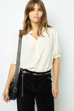 Discount Jacquard blouse with ruffles - BEATRICE Shirts & Blouses