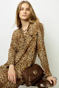 Sale Leopard Print Maxi Dress with Lace-Up Detail - SIRENA Dresses