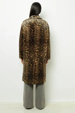 Fashion Leopard velvet straight coat - LEUNDA Coats