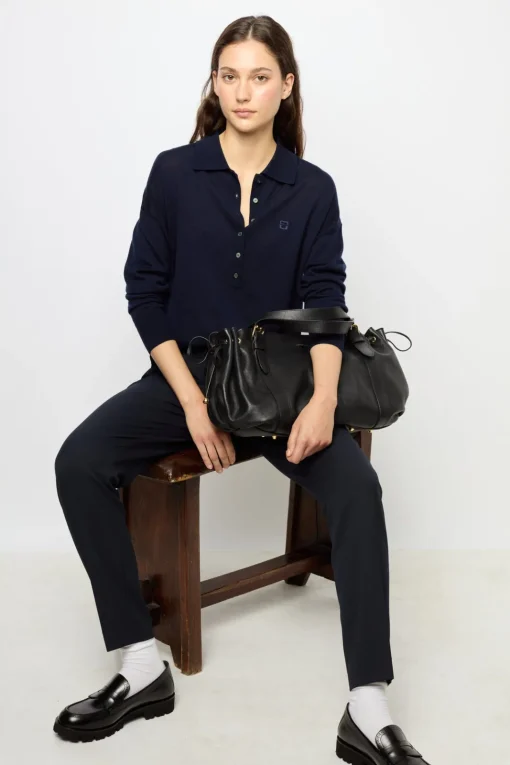 Sale Navy blue fine wool polo shirt - JENNY Knitwear