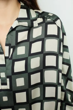 New Satin look geometric print blouse - BUNNY Shirts & Blouses