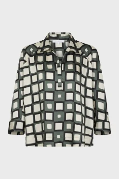 New Satin look geometric print blouse - BUNNY Shirts & Blouses