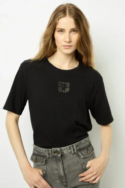 Best Short sleeve T-shirt with studded logo - ANOUCHE Tops & T-Shirts