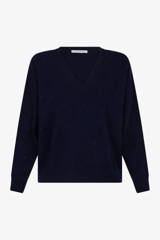 Fashion V-neck sweater with rhinestone - JOHANNE Knitwear