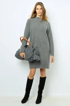 Hot Wool and cashmere stand up collar dress - SOLIA Dresses