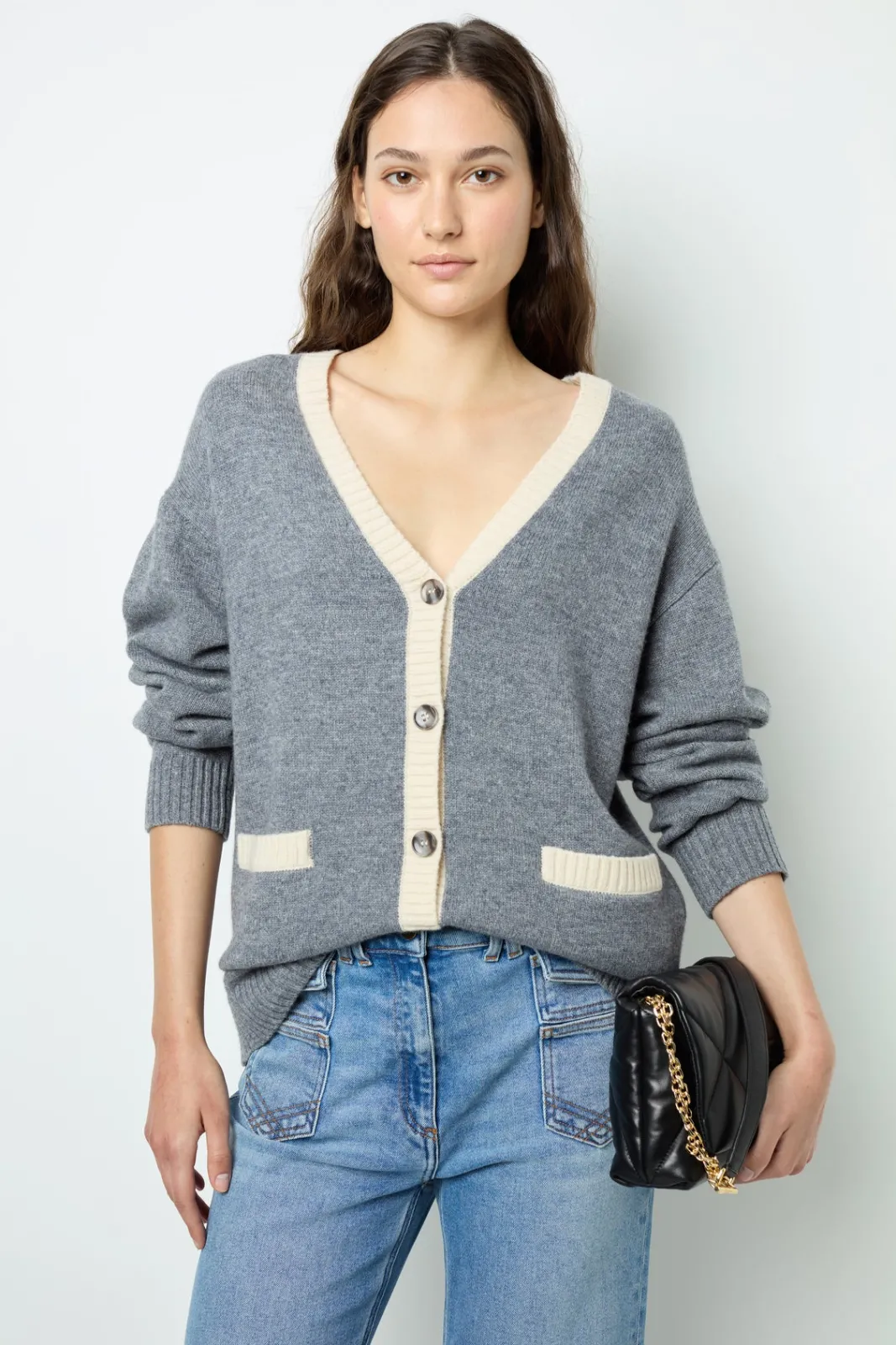 Hot Wool two-coloured cardigan - JANNICE Knitwear